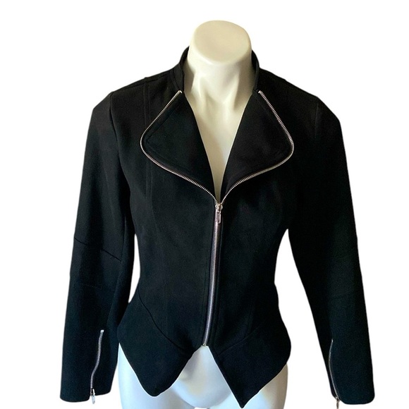 Solitaire Anthropologie Black Faux Suede Moto Fitted Jacket Goth Fall Soft Punk - Picture 1 of 5